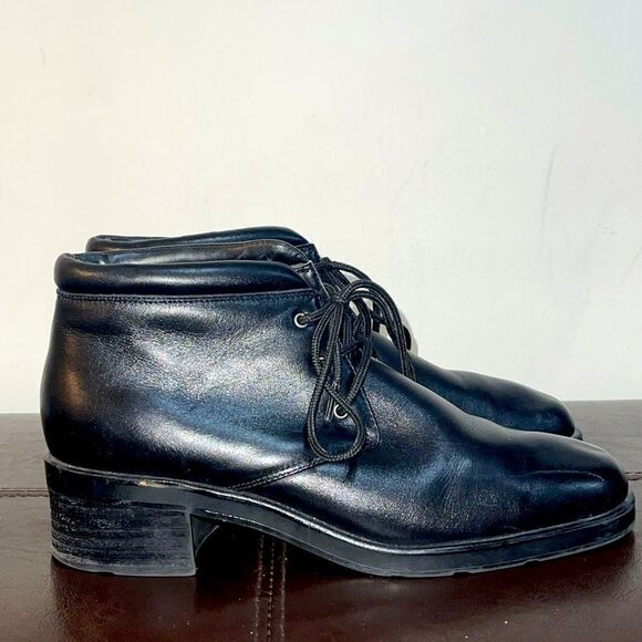 Markon Sheryl Black Leather Heel Ankle Boots Sz 8.5 - Picture 1 of 11
